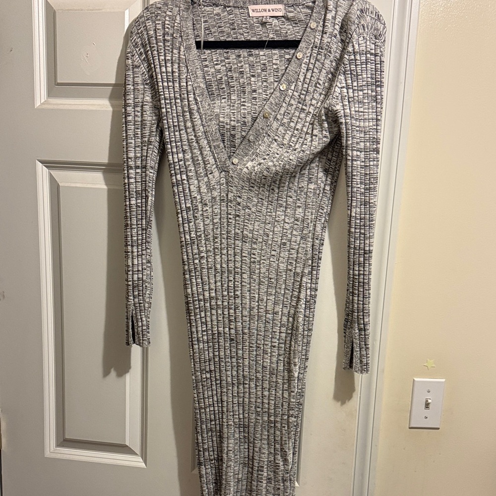 Gray Ribbed Knit Dress
